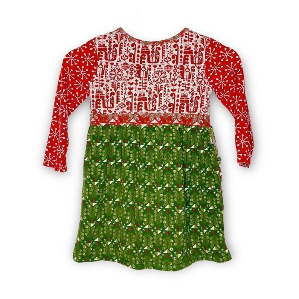 Jelly The Pug Multi-Color Holiday Brook Knit Dress with Ruffle Youth Size 6
